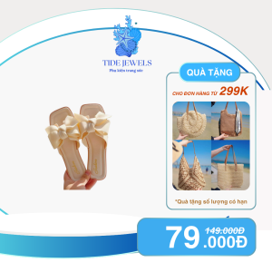 Dép lê quai nơ xinh xắn 2 màu đen + kem cho nữ đi biển, đi chơi đế 2cm phong cách nữ tính đáng yêu