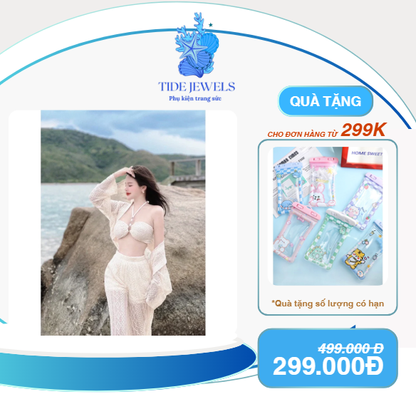 Set đồ bơi bikini nữ 3 món sang chảnh áo bikini 2 dây kèm áo khoác ngoài phối quần ren xinh đẹp đi chơi đi biển