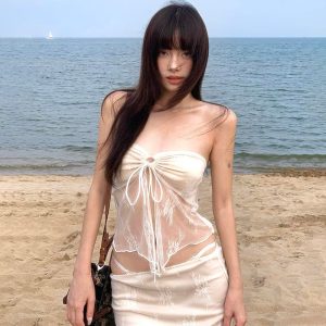 Bộ đồ bơi bikini ren ống cao cấp của Thái Lan váy dài ôm bó sát.